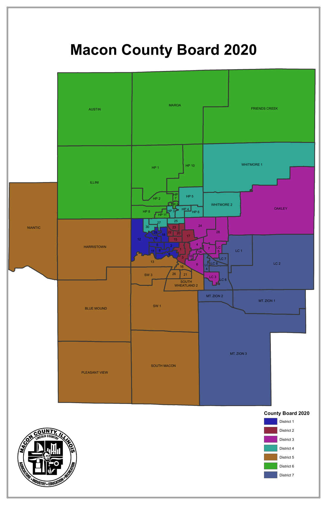 Macon County Voting District Map for the 2010 decade.